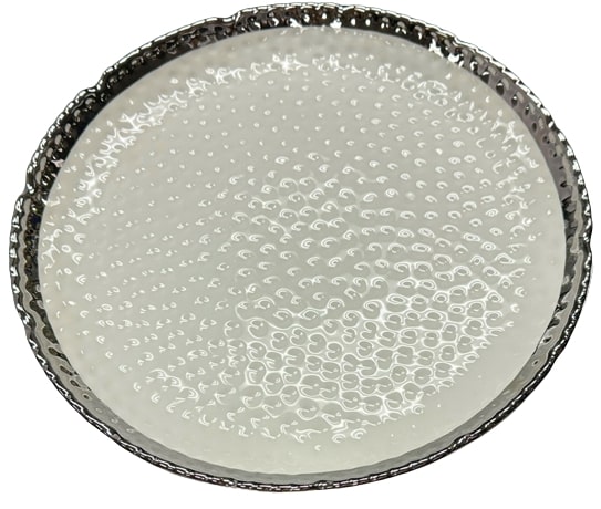 White Large Round Plate With Sliver Strip 12 Count